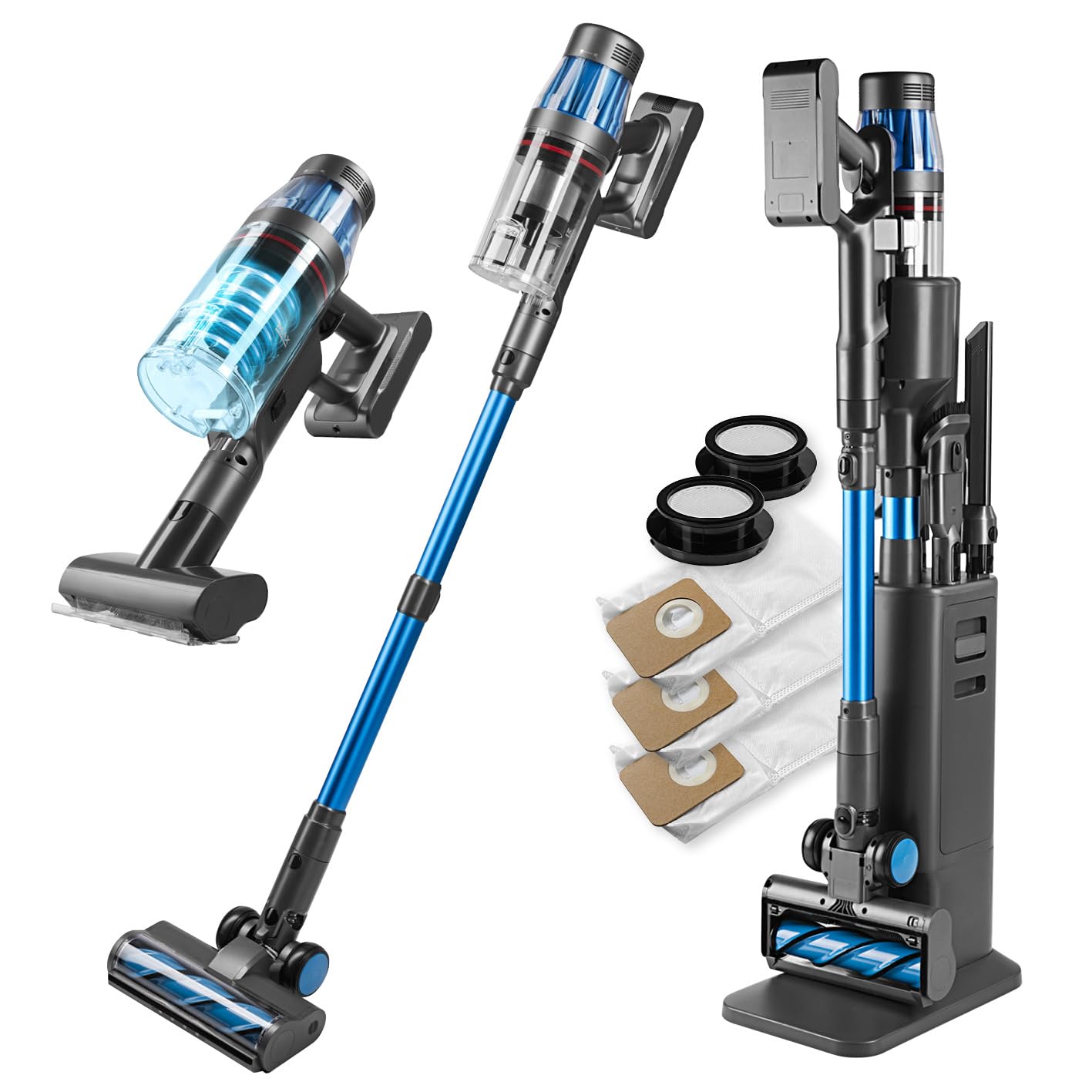 cleanmaxx-aerotec-500-akkusauger-absaugstation-grau-blau-34kpa image 1