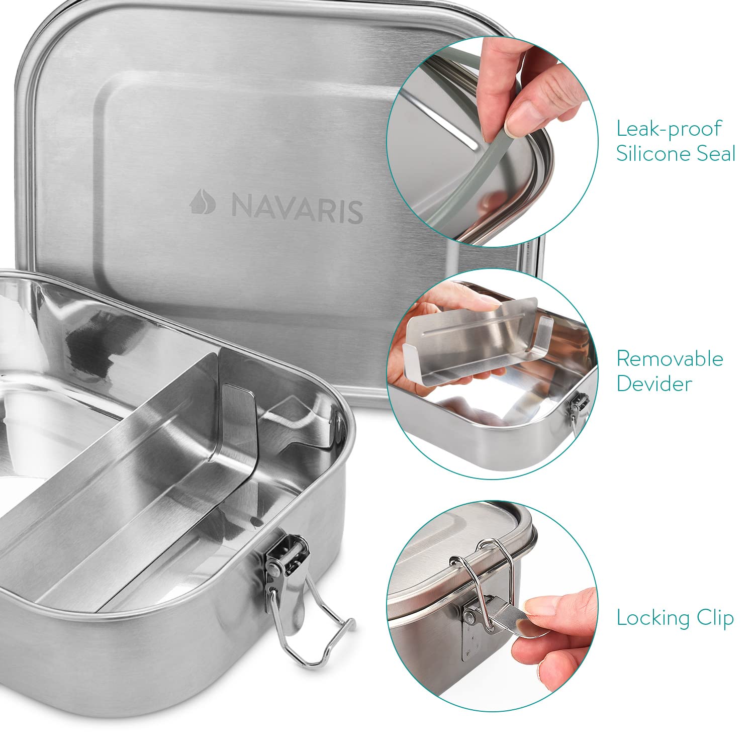 navaris-kitchen-brotdose-edelstahl-1400-ml-auslaufsicher-mit-trenner image 3
