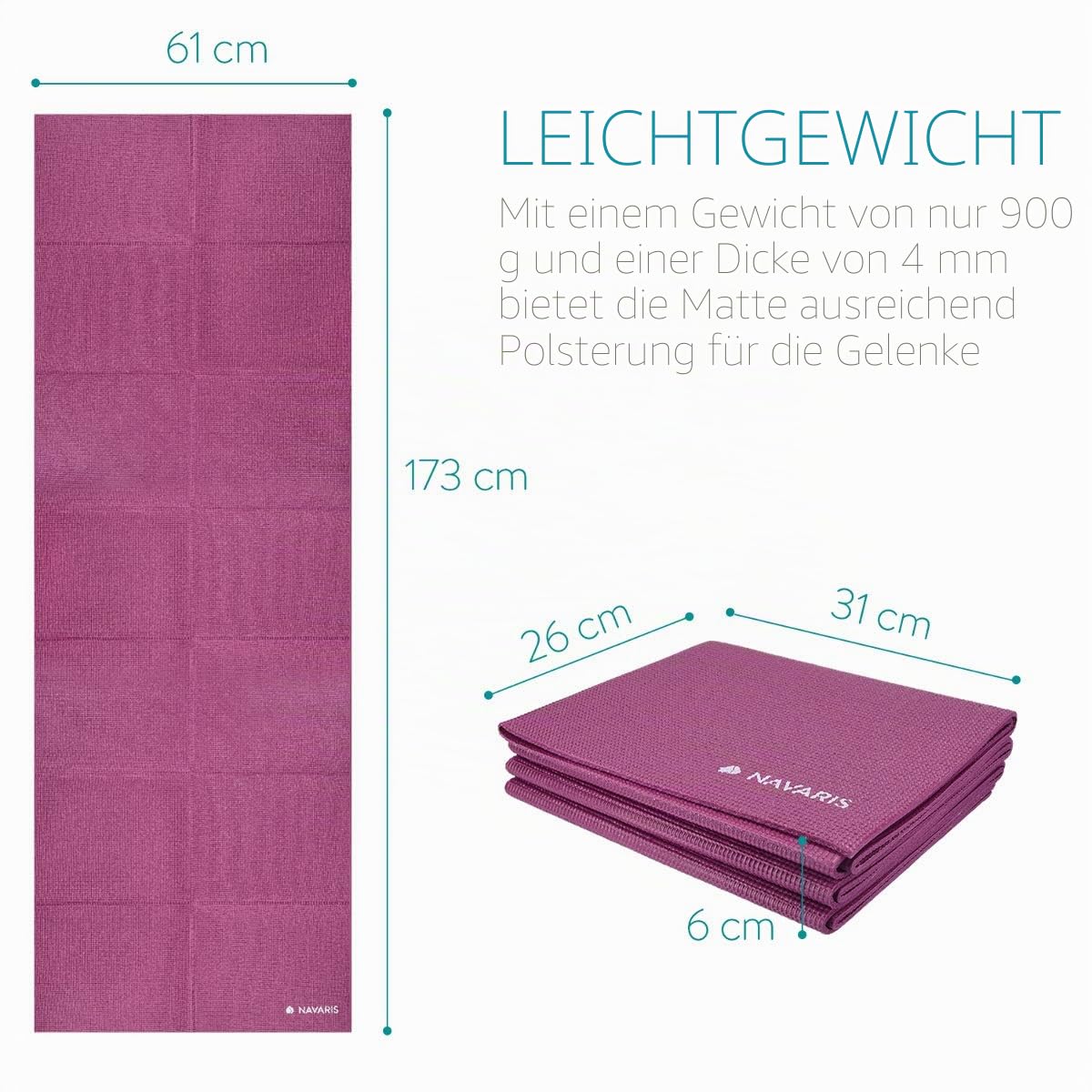 navaris-yogamatte-faltbar-fitnessmatte-173x61cm-lila-4mm image 4