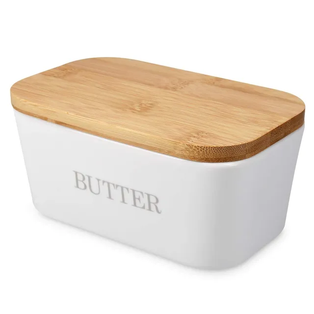 navaris-butterdose-keramik-wei-mit-bambusdeckel-16x10cm image 1