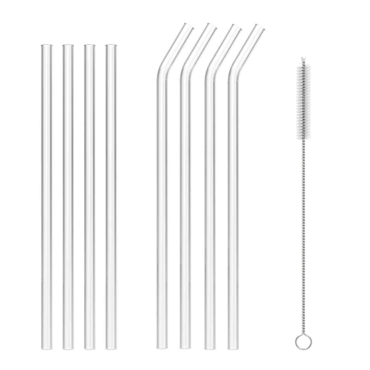 navaris-glas-strohhalme-8er-set-mit-b-rste-transparent image 1