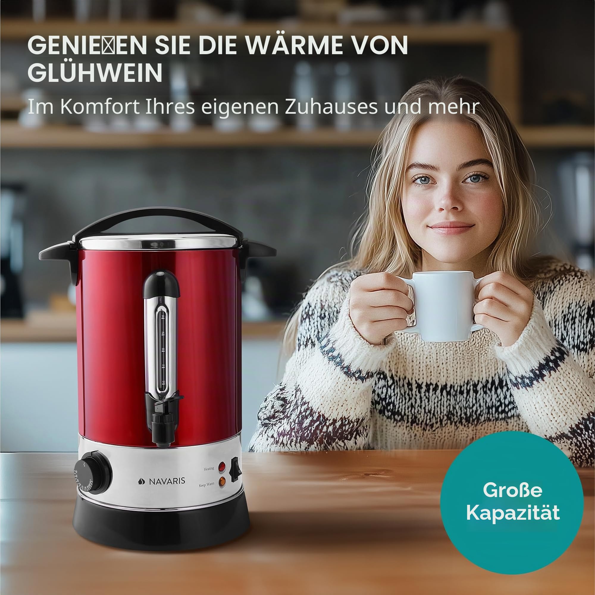 navaris-gl-hweinkocher-edelstahl-6-8l-rot-zapfhahn-thermostat image 2