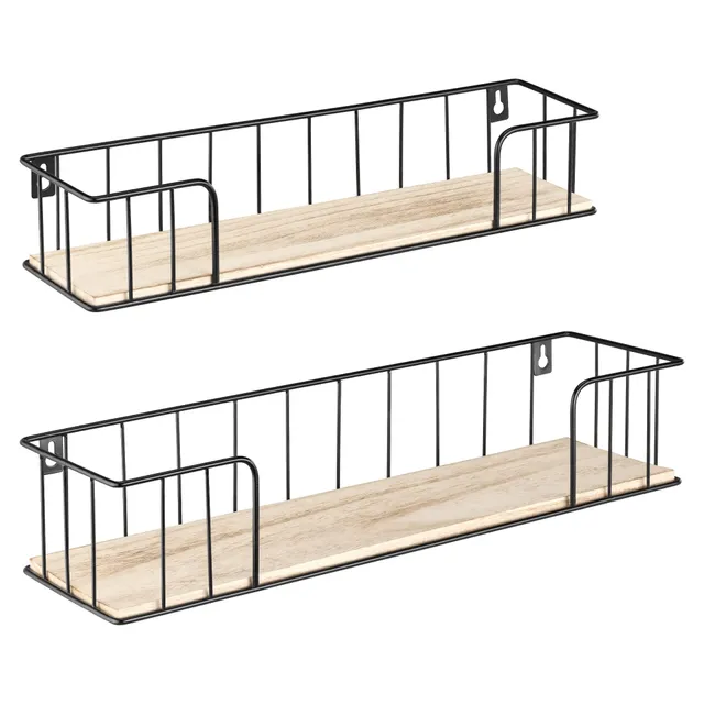 navaris-wandablagen-2er-set-regal-schwarz-natur-holz image 1