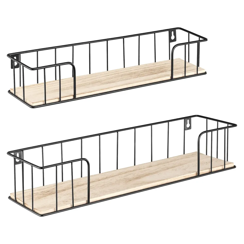 navaris-wandablagen-2er-set-regal-schwarz-natur-holz image 1