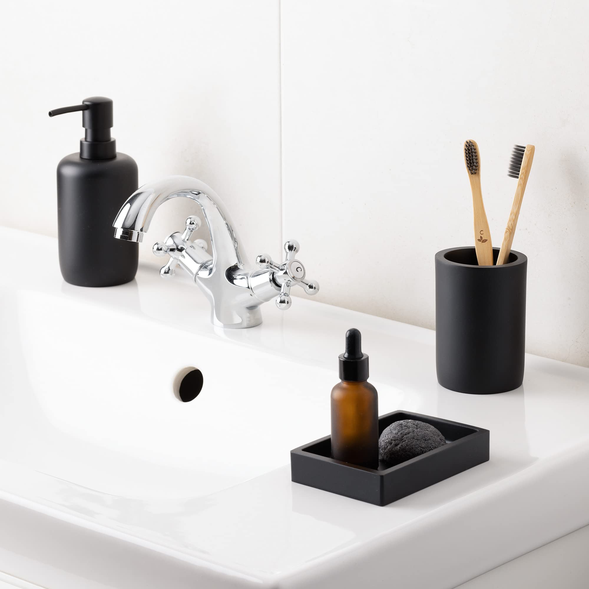 navaris-beauty-badezimmer-set-3-teilig-schwarz-matt-kunstharz image 2