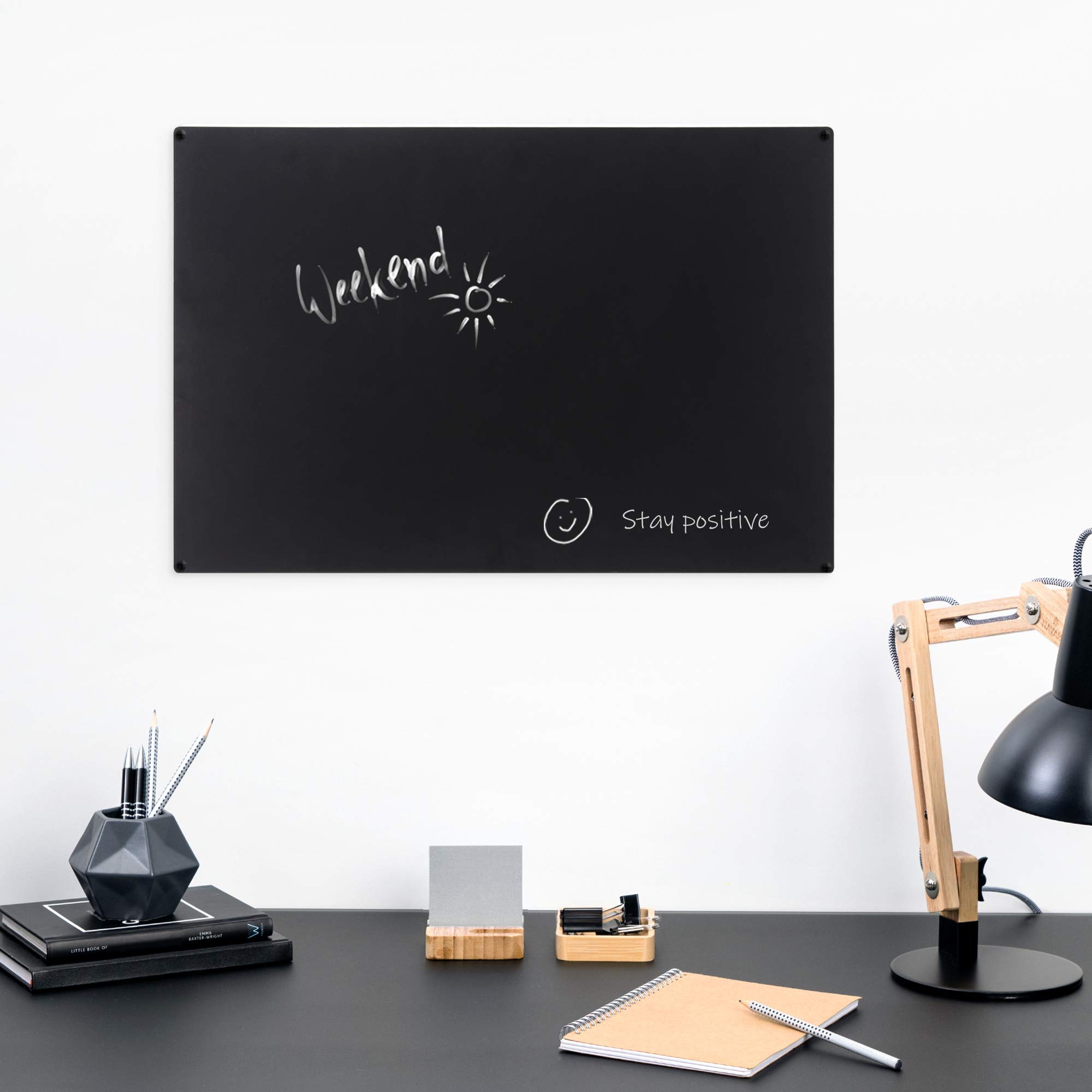 navaris-magnettafel-metall-56x38cm-schwarz-mit-kreidestift image 2