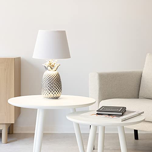 navaris-tischlampe-ananas-40cm-keramik-deko-nachttischlampe-silber-wei image 8