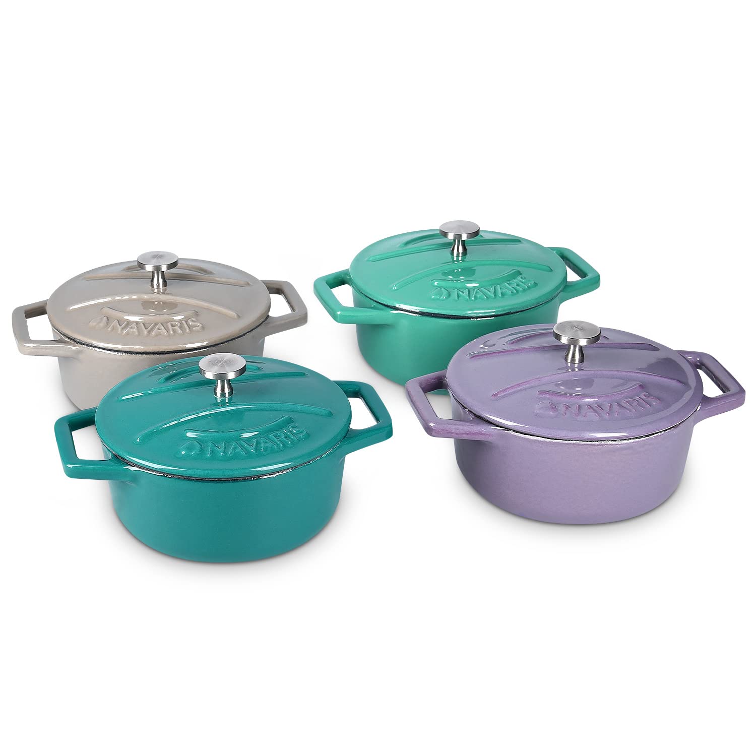 navaris-kitchen-mini-cocotte-4er-gusseisen-gr-n-lila-backofenfest image 8