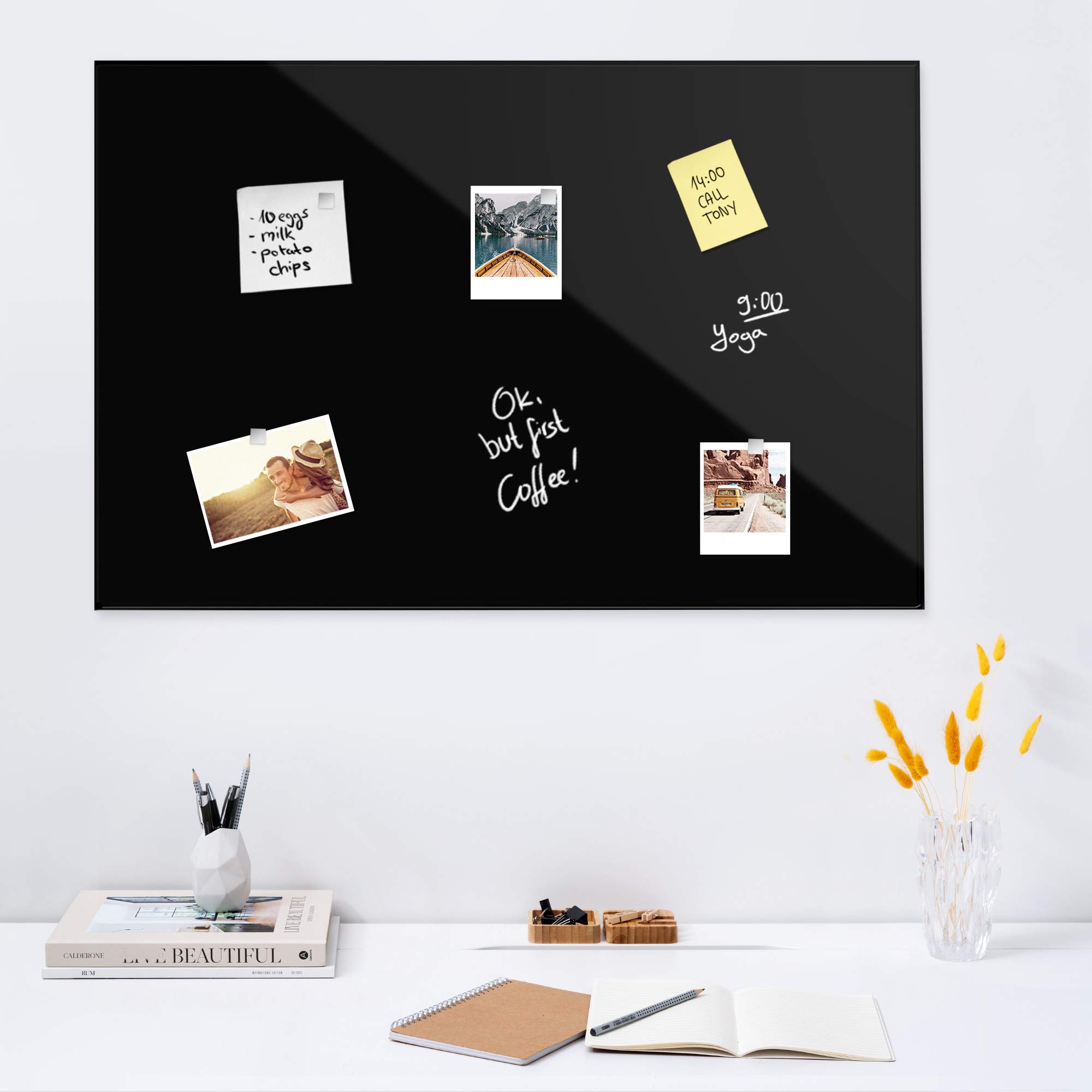 navaris-magnettafel-glas-90x60-cm-schwarz-mit-zubeh-r image 2