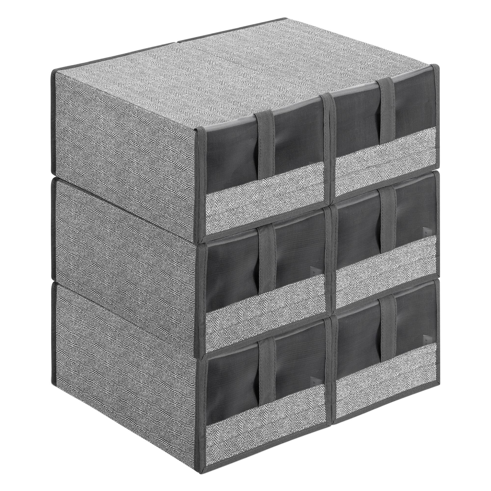 navaris-living-schuhbox-6er-set-grau-stapelbar-34x22x16 image 1