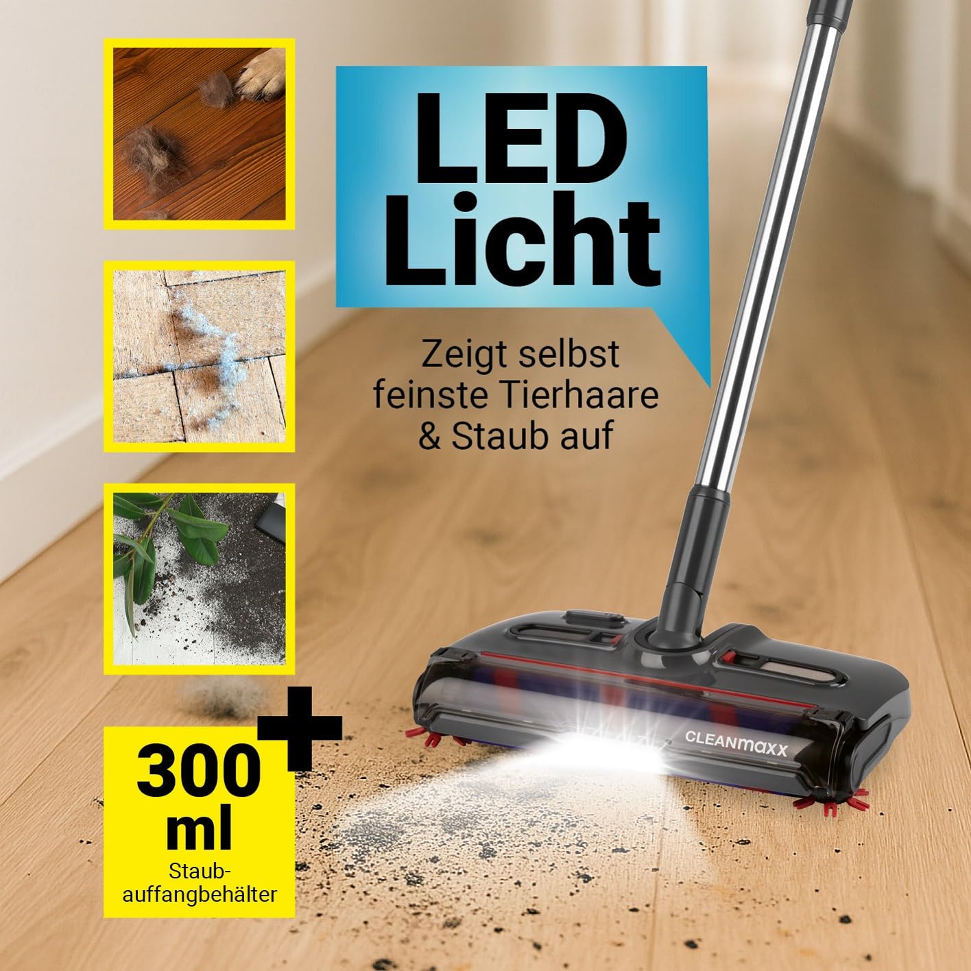 cleanmaxx-akkubesen-elektrobesen-mit-led-f-r-tierhaare-60-min image 8