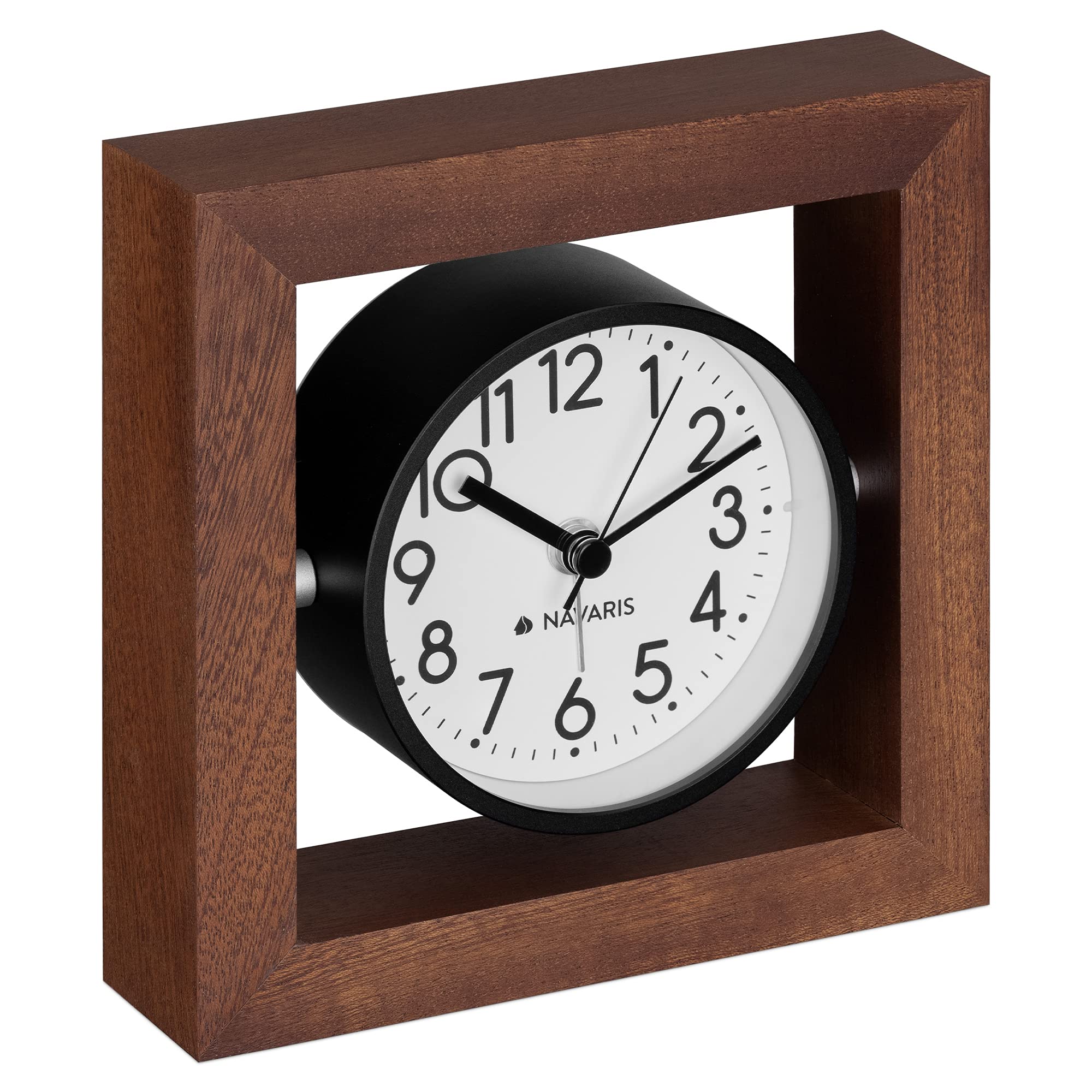 navaris-living-tischuhr-holz-analog-dunkelbraun-lautlos-13cm image 1
