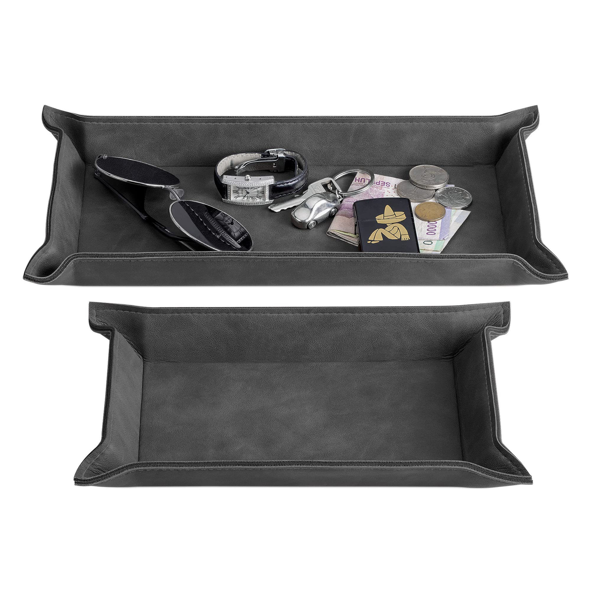 navaris-lederschale-2er-set-tablett-kunstleder-schwarz image 2