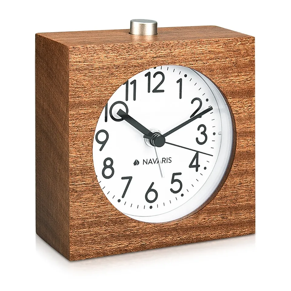 navaris-living-holzwecker-analog-dunkelbraun-snooze-licht image 1