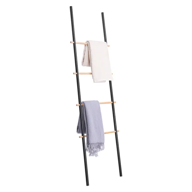 navaris-handtuchleiter-eisen-holz-schwarz-170x50-cm-4-stufig image 1