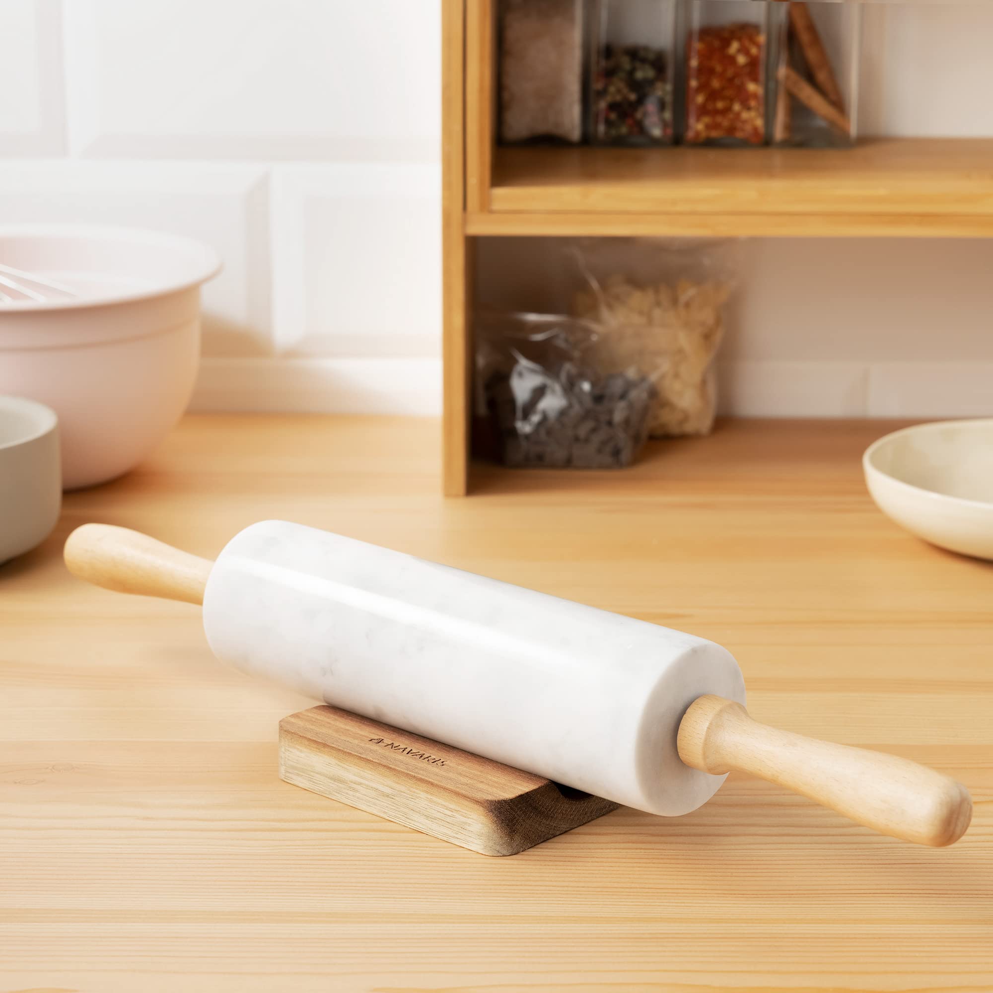 navaris-kitchen-teigrolle-marmor-wei-mit-halter-41-cm image 2