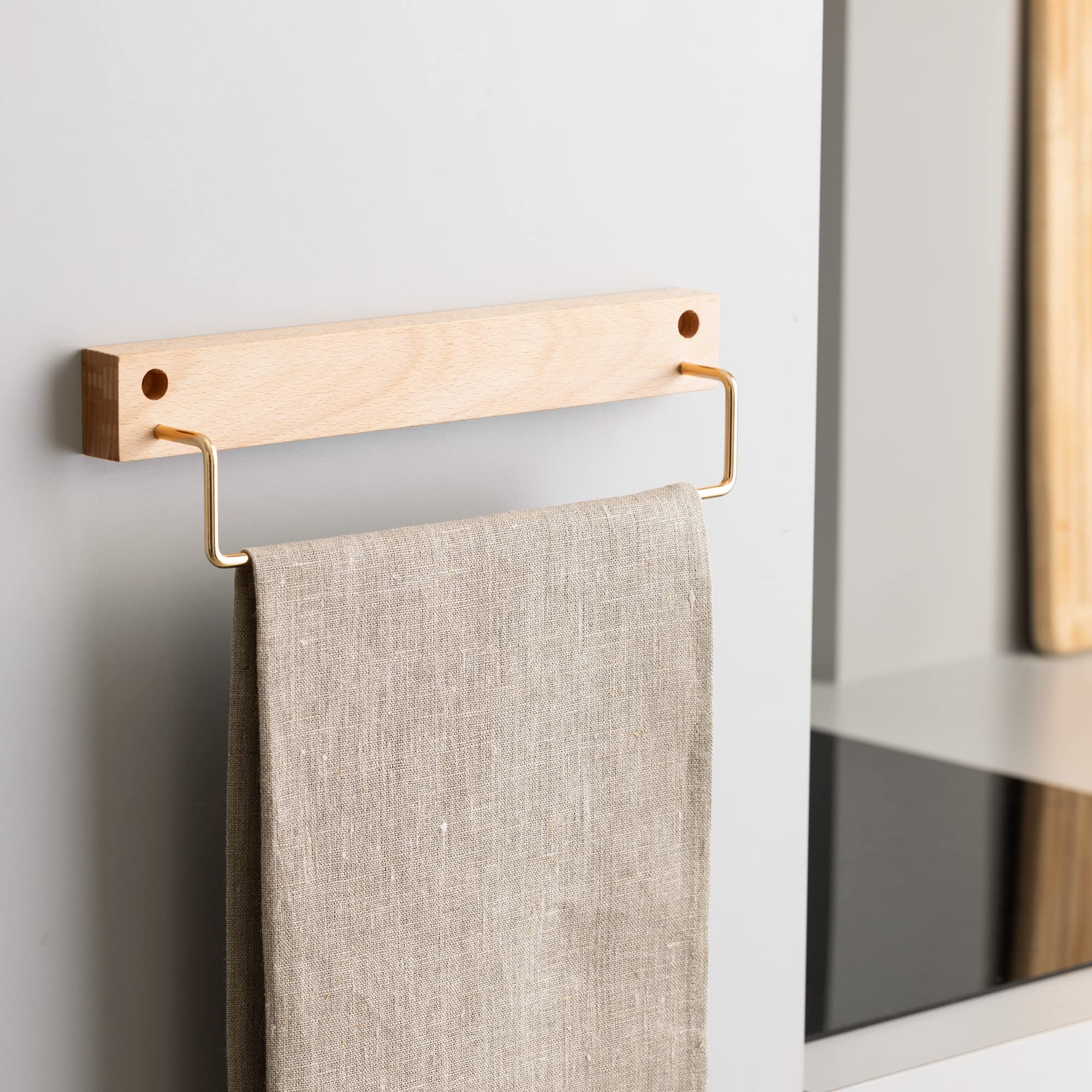 navaris-handtuchhalter-holz-buche-gold-30cm-wandmontage image 4
