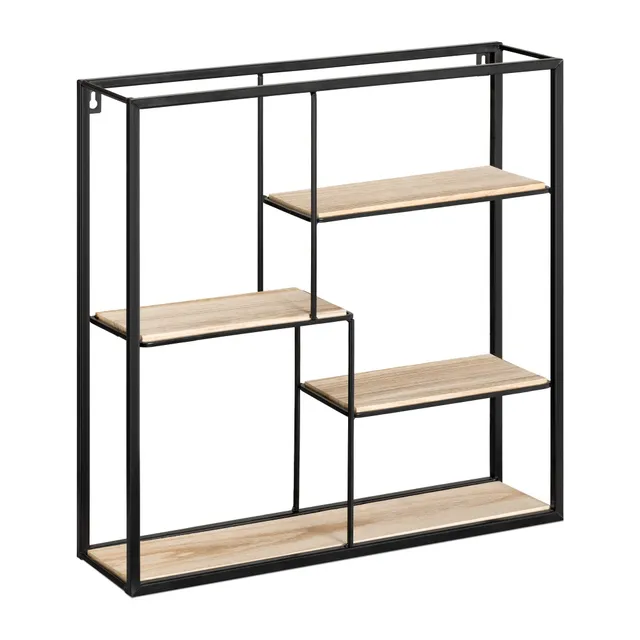 navaris-kitchen-wandregal-metall-holz-46x46x11cm-schwarz-industrial image 1