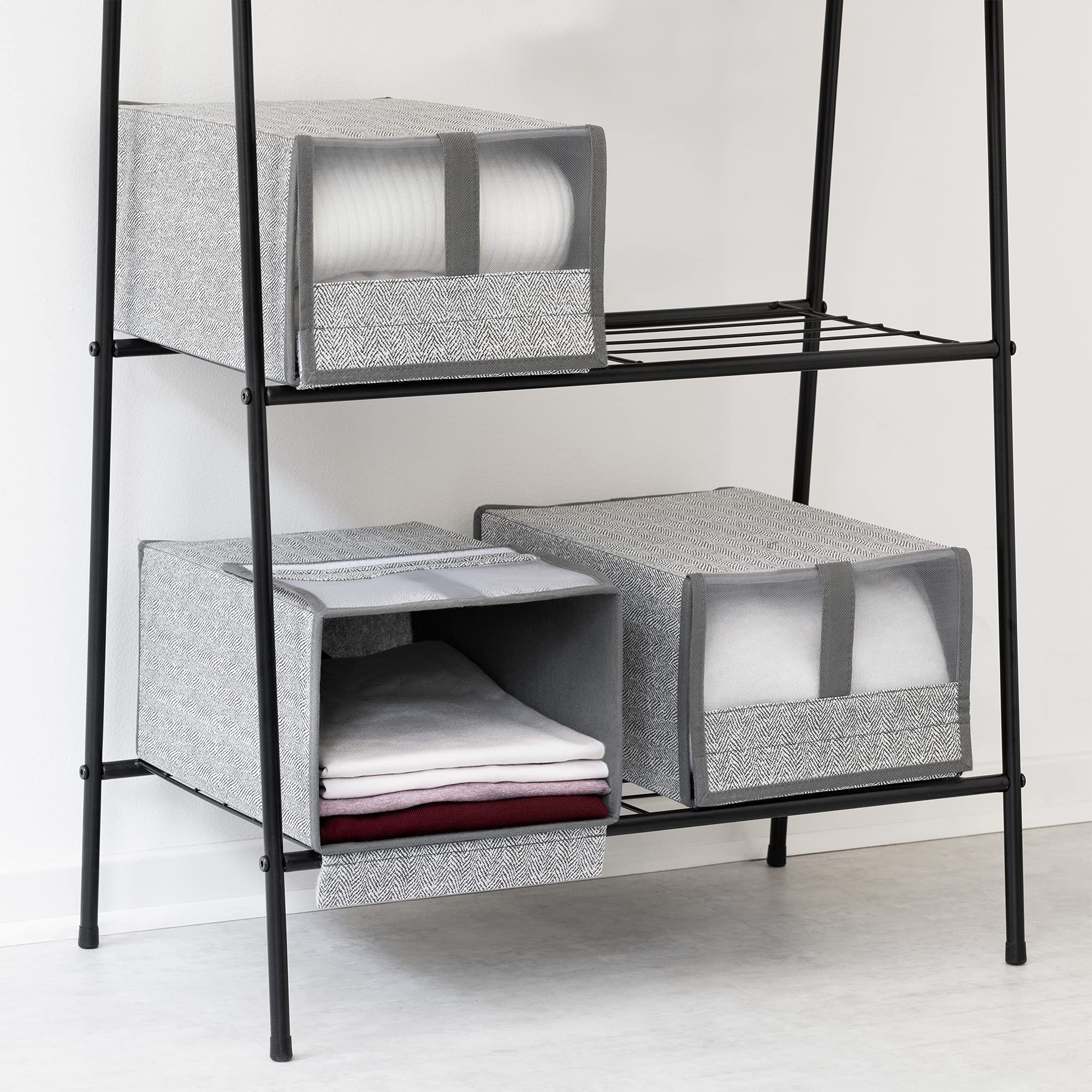 navaris-living-schuhbox-6er-set-grau-stapelbar-34x22x16 image 5
