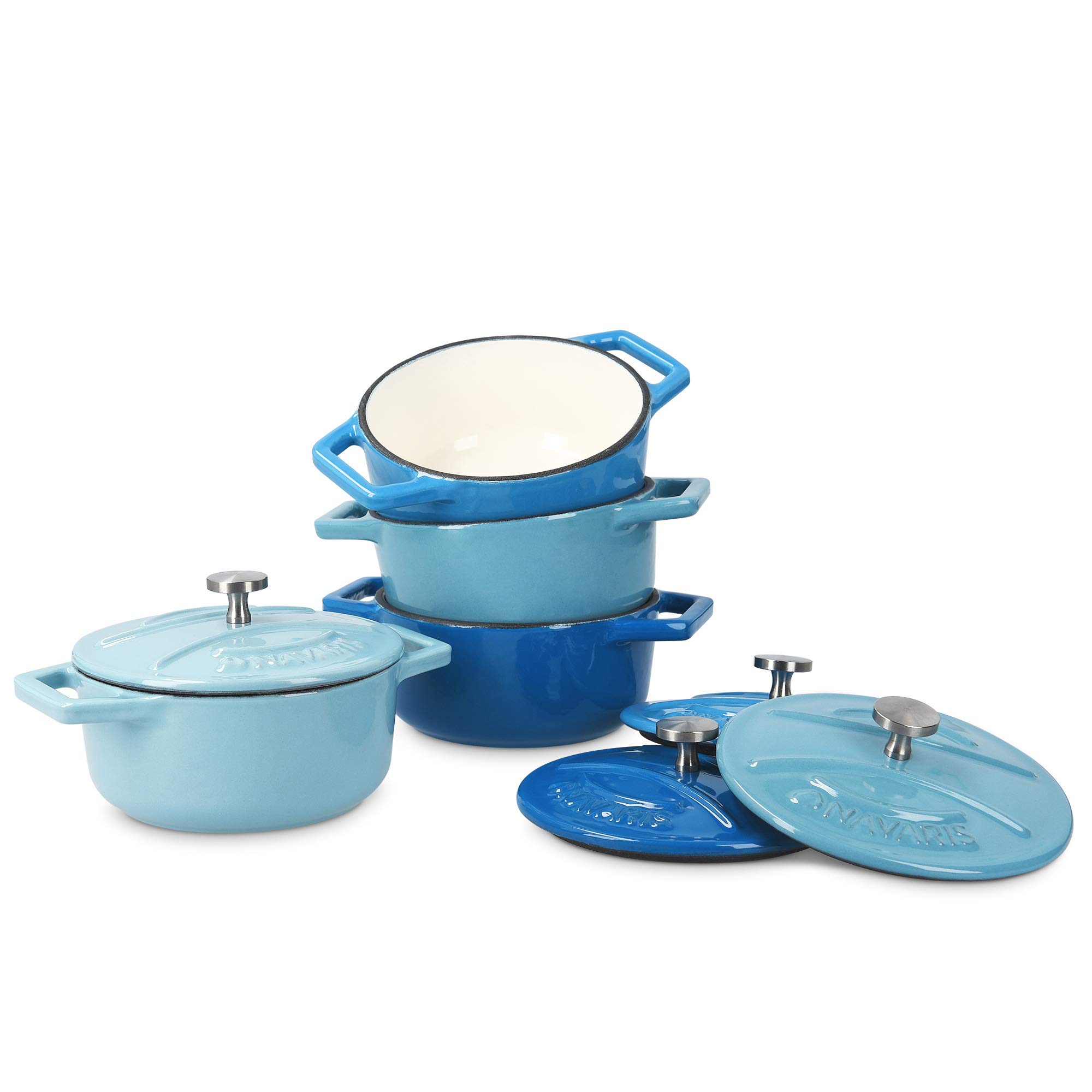 navaris-kitchen-mini-cocotte-4er-gusseisen-blau-backofenfest image 8