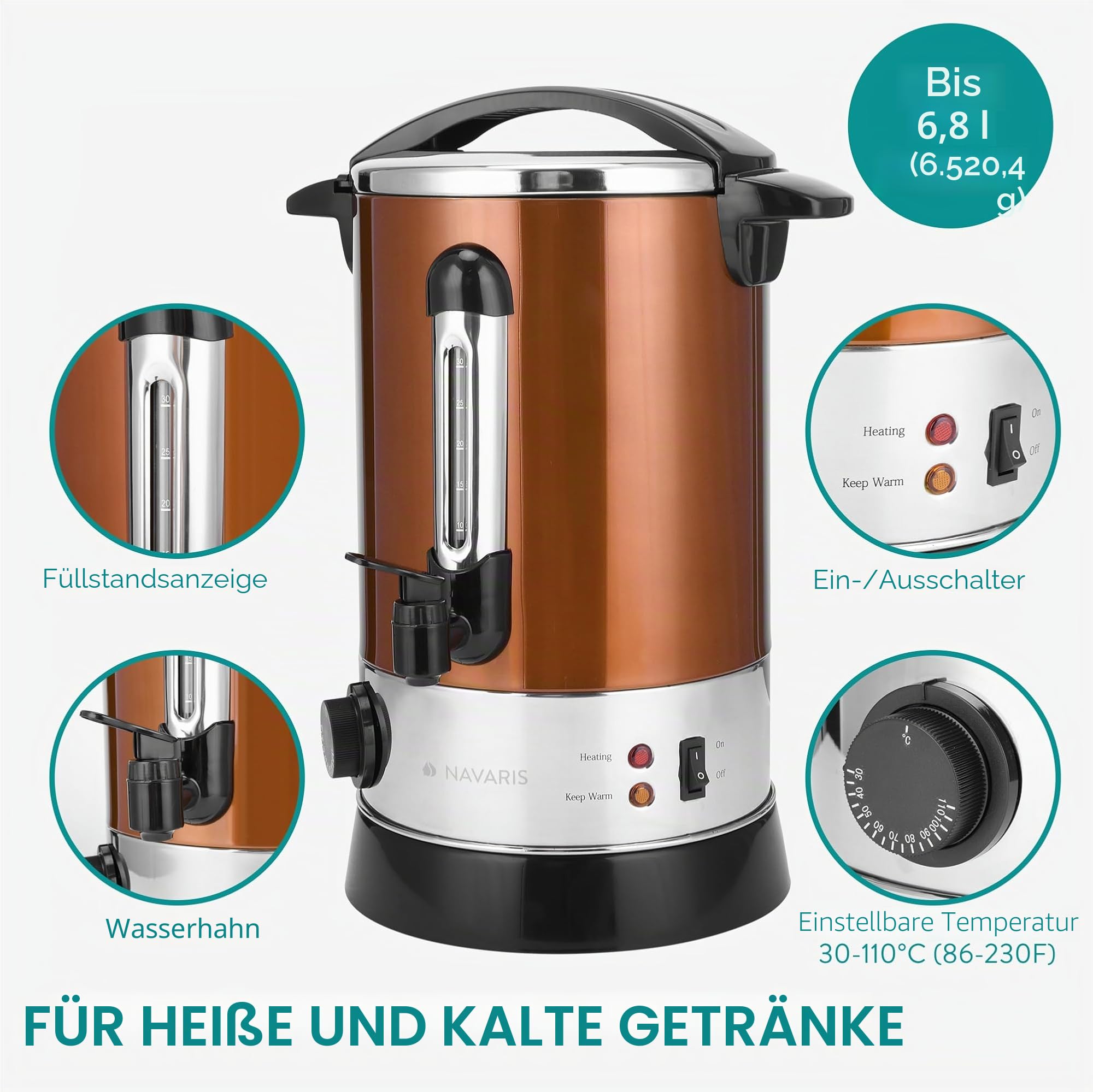 navaris-kitchen-gl-hweinkocher-edelstahl-6-8l-kupfer-thermostat image 3