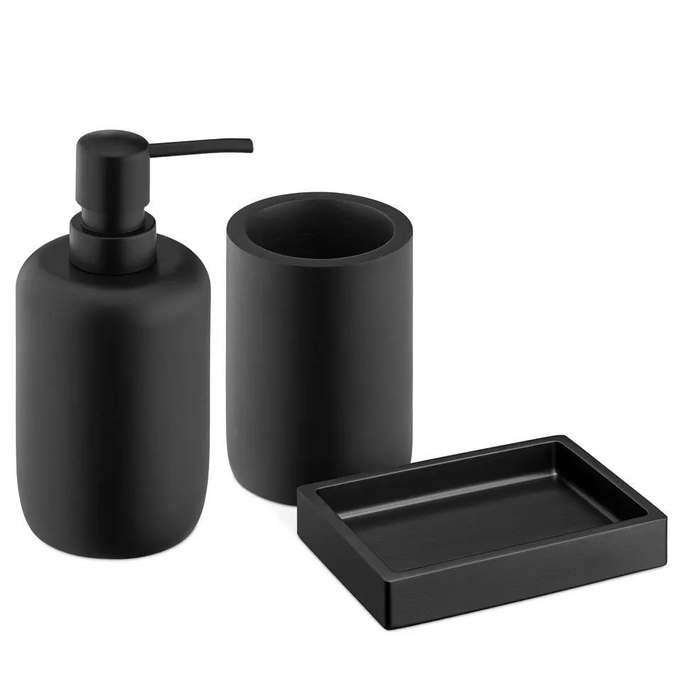 navaris-beauty-badezimmer-set-3-teilig-schwarz-matt-kunstharz image 1