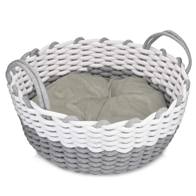 navaris-katzenkorb-stoff-korboptik-mit-kissen-38cm image 1