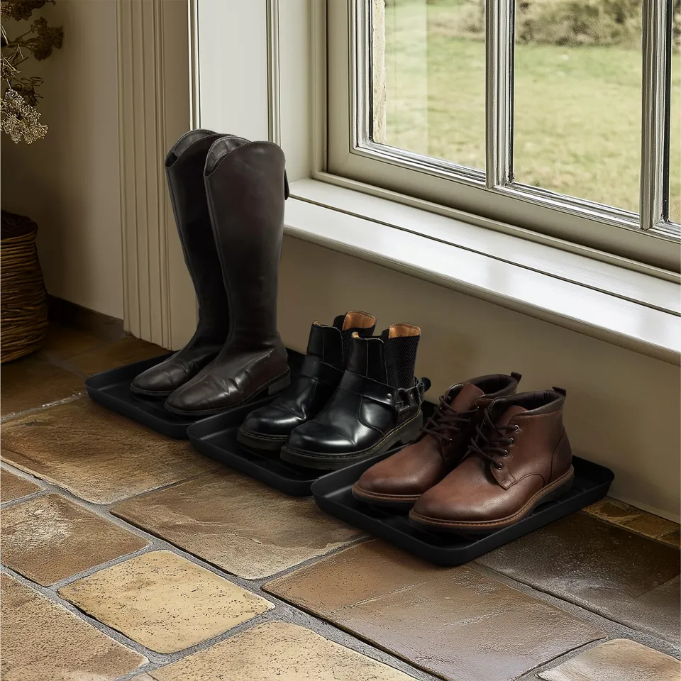 navaris-living-schuhablage-klein-3er-set-35x27cm-schwarz-abtropfschale image 1