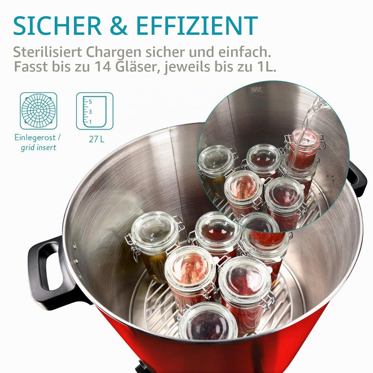 navaris-kitchen-einkochautomat-27l-einkochtopf-rot-mit-zapfhahn image 4