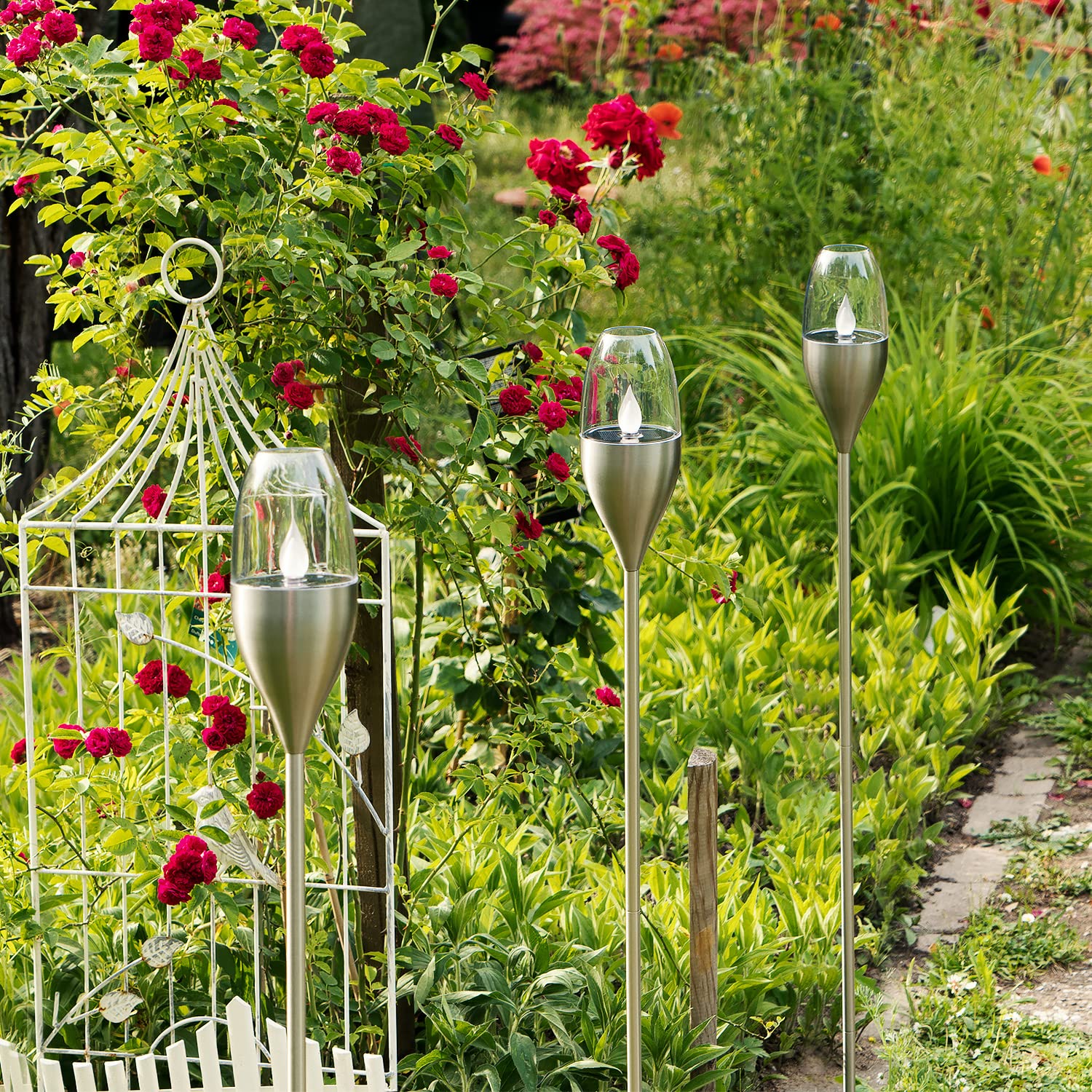 navaris-led-solar-gartenfackel-4er-set-edelstahl-112-cm image 2