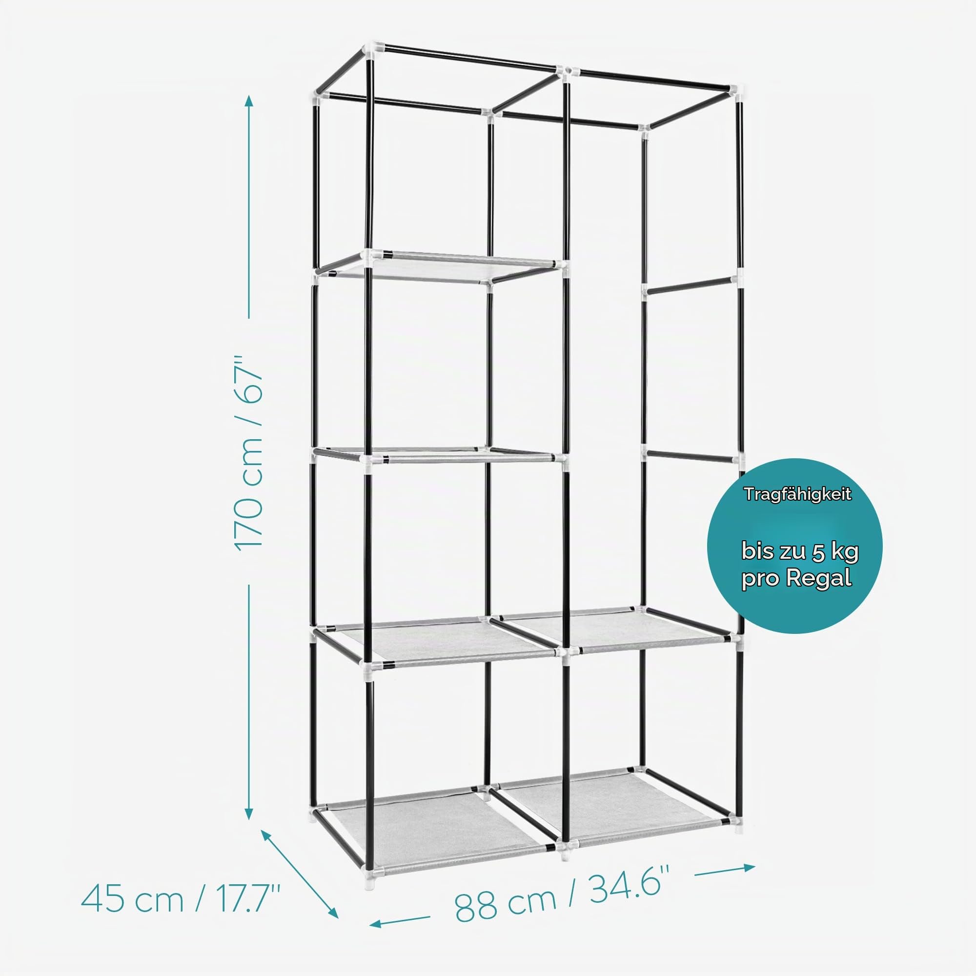 navaris-stoff-kleiderschrank-88x170x45cm-faltschrank-hellgrau image 4