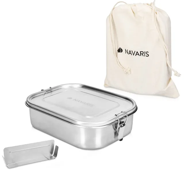 navaris-kitchen-brotdose-edelstahl-1400-ml-auslaufsicher-mit-trenner image 1