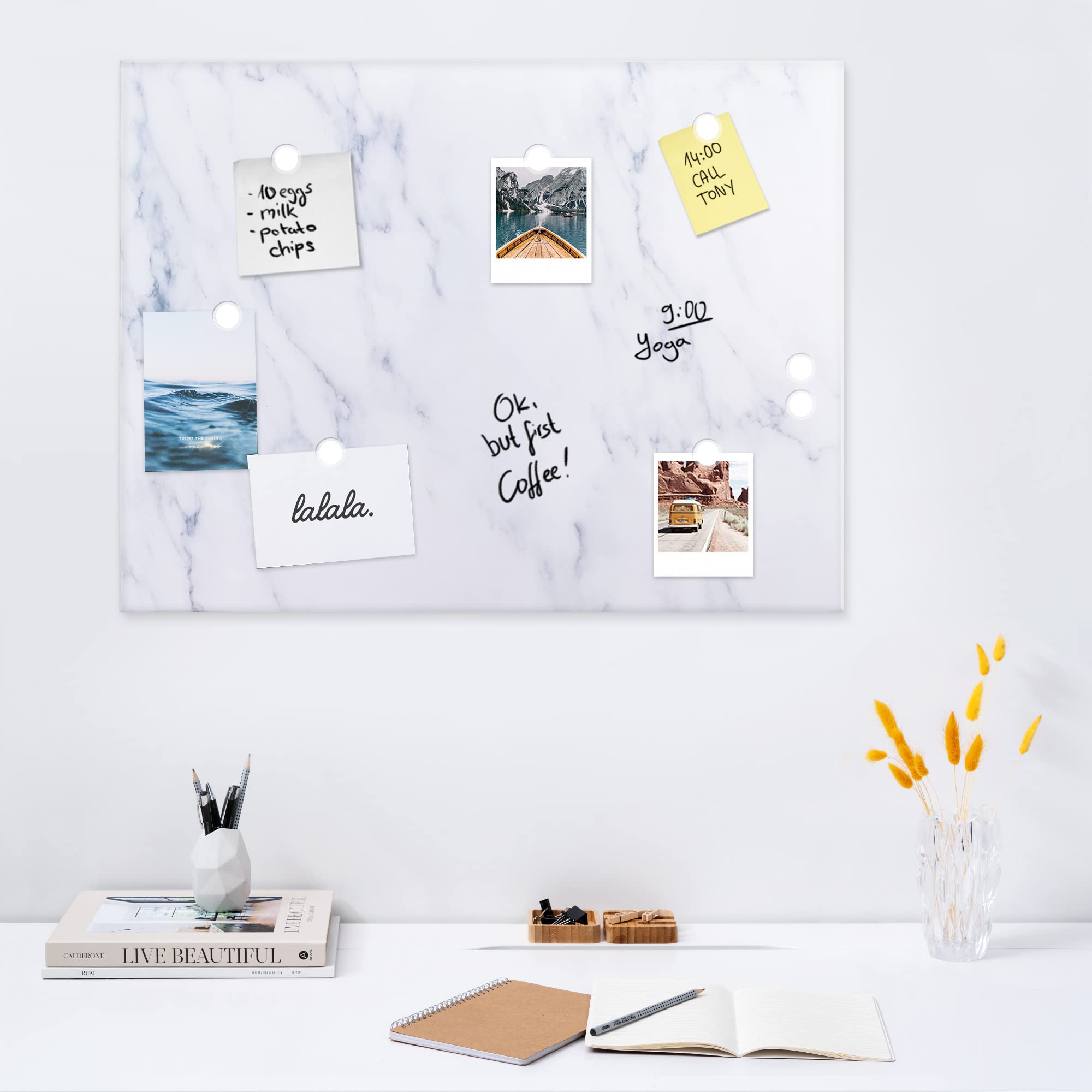 navaris-magnettafel-33x43cm-wei-marmor-beschreibbar image 2