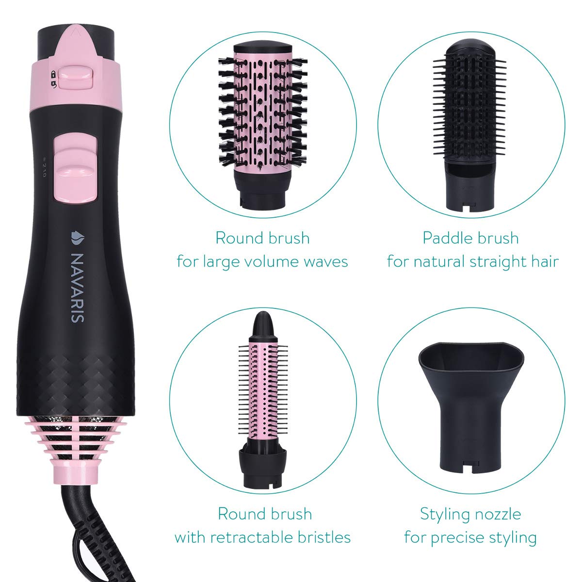 navaris-beauty-warmluftb-rste-4-aufs-tze-schwarz-pink-keramik image 3