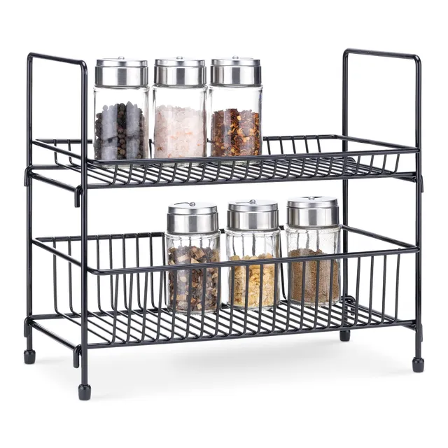 navaris-kitchen-gew-rzregal-2-etagen-schwarz-metall image 1