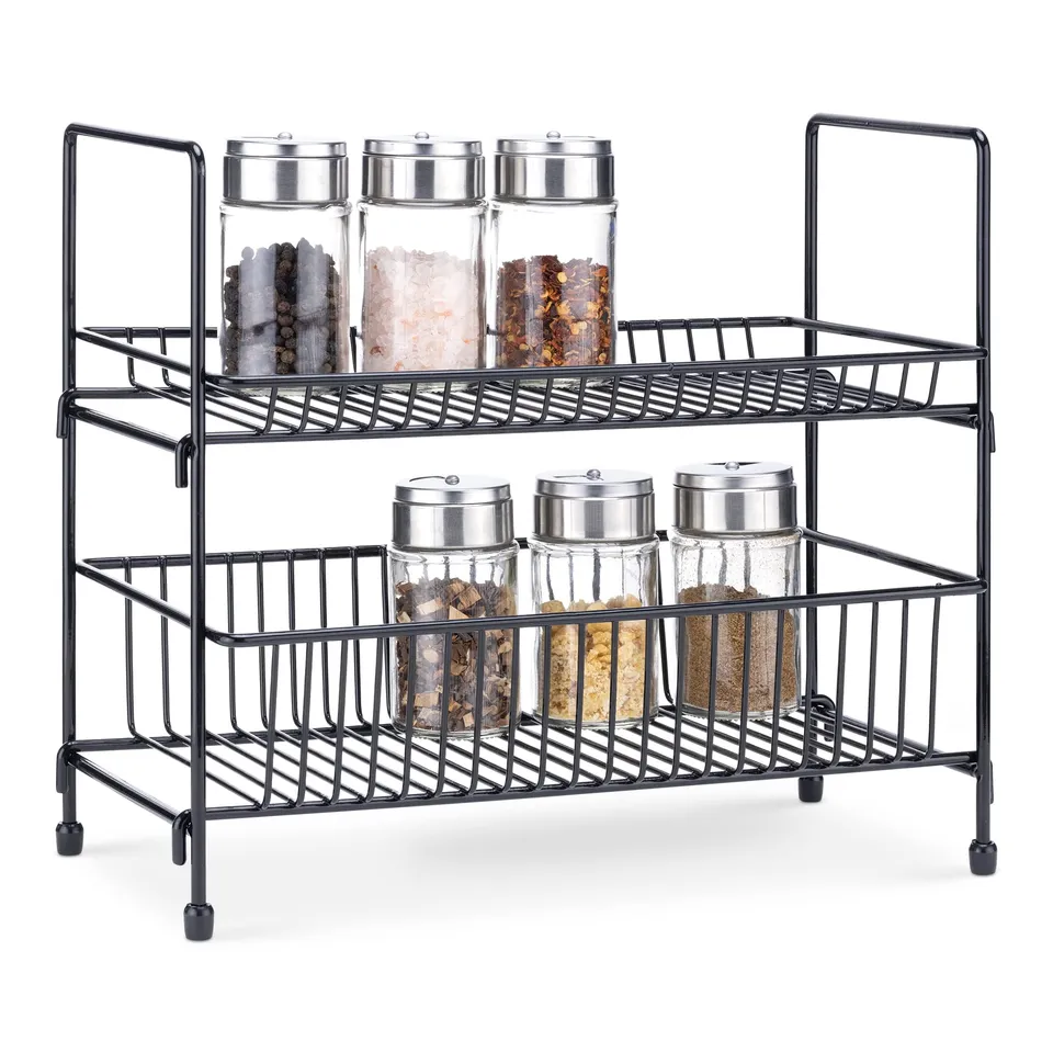 navaris-kitchen-gew-rzregal-2-etagen-schwarz-metall image 1