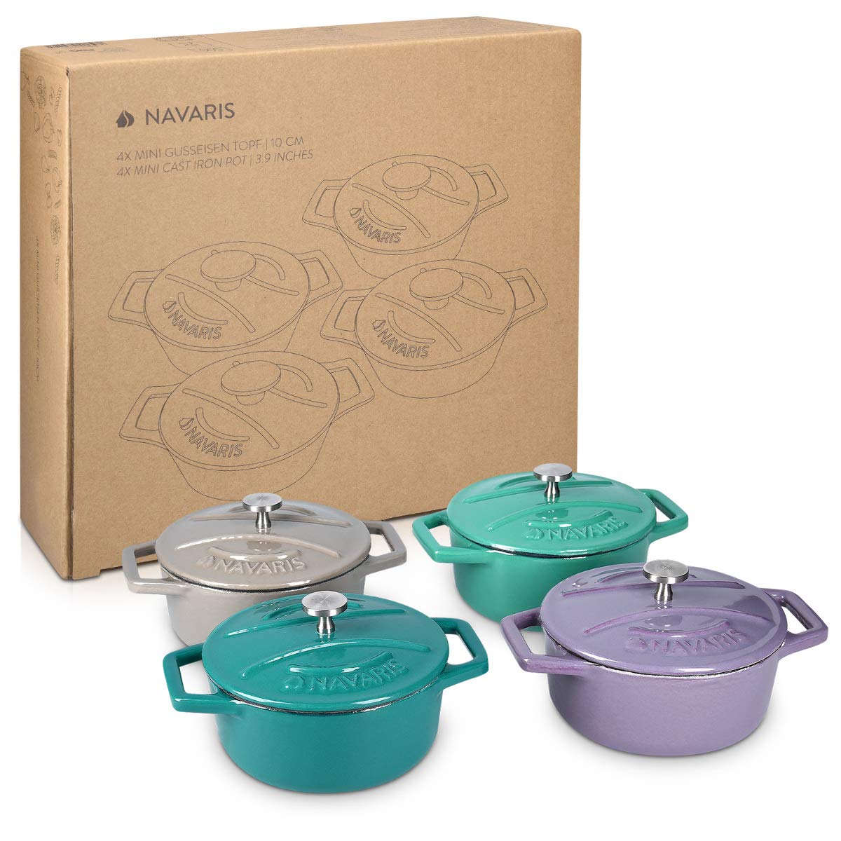 navaris-kitchen-mini-cocotte-4er-gusseisen-gr-n-lila-backofenfest image 7