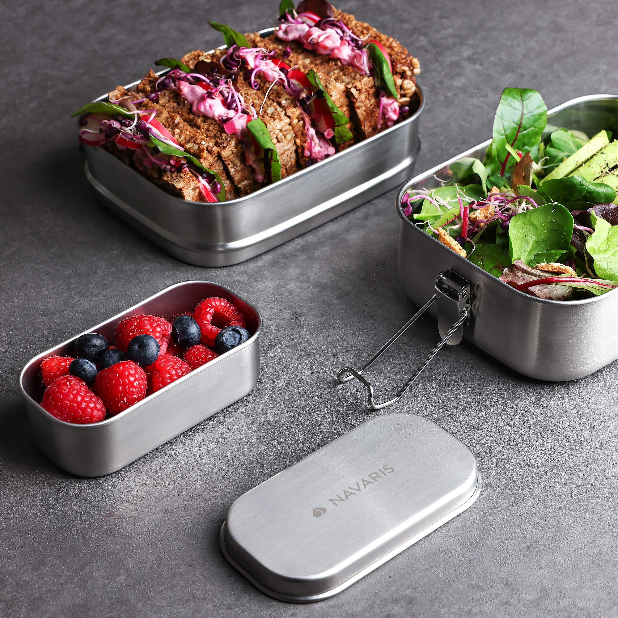 navaris-kitchen-brotdosen-set-edelstahl-3tlg-lunchbox-auslaufsicher image 2