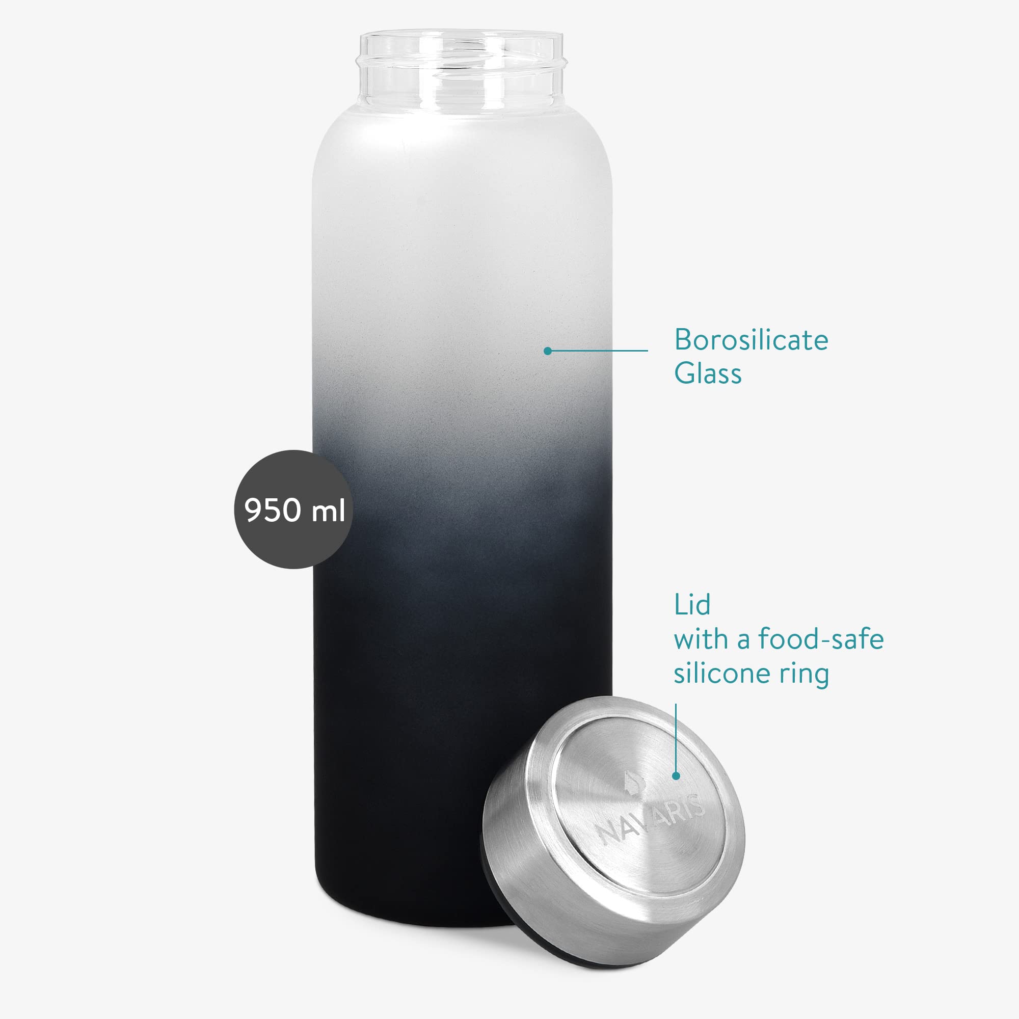 navaris-kitchen-glasflasche-950ml-trinkflasche-schwarz-grau-neopren image 3