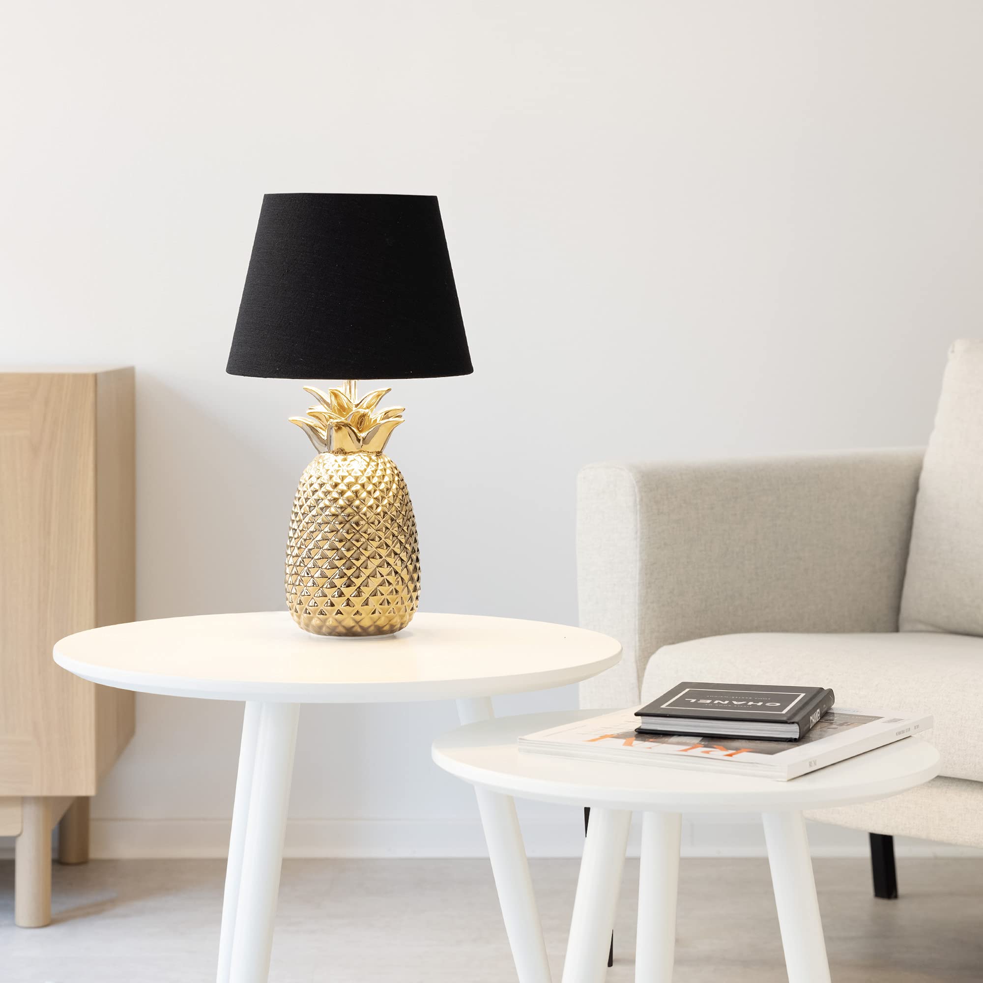 navaris-tischlampe-ananas-40cm-keramik-deko-nachttischlampe-gold-schwarz image 2