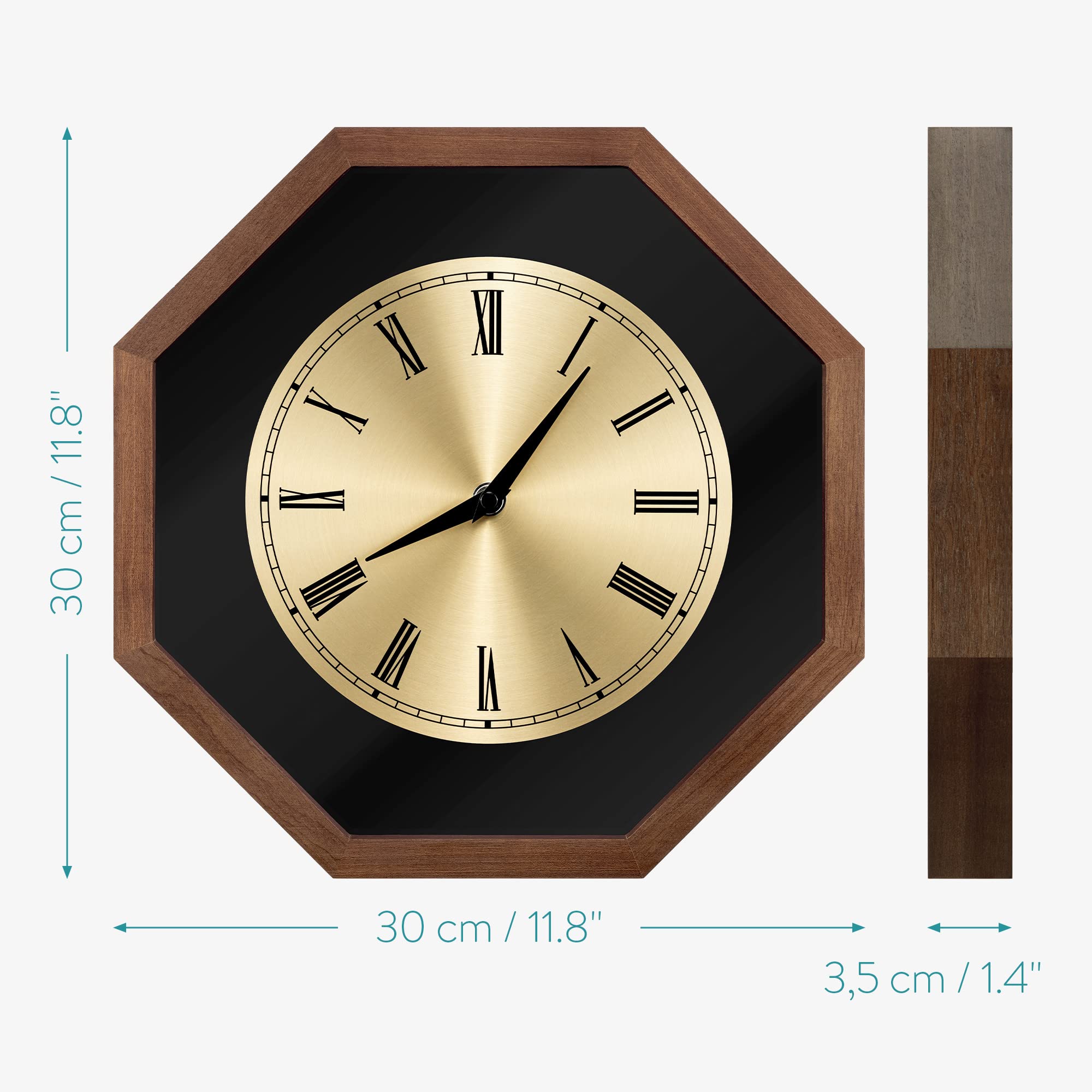 navaris-living-wanduhr-holz-achteck-30x30-dunkelbraun-analog image 4