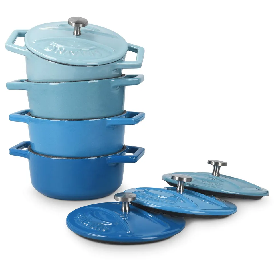 navaris-kitchen-mini-cocotte-4er-gusseisen-blau-backofenfest image 1