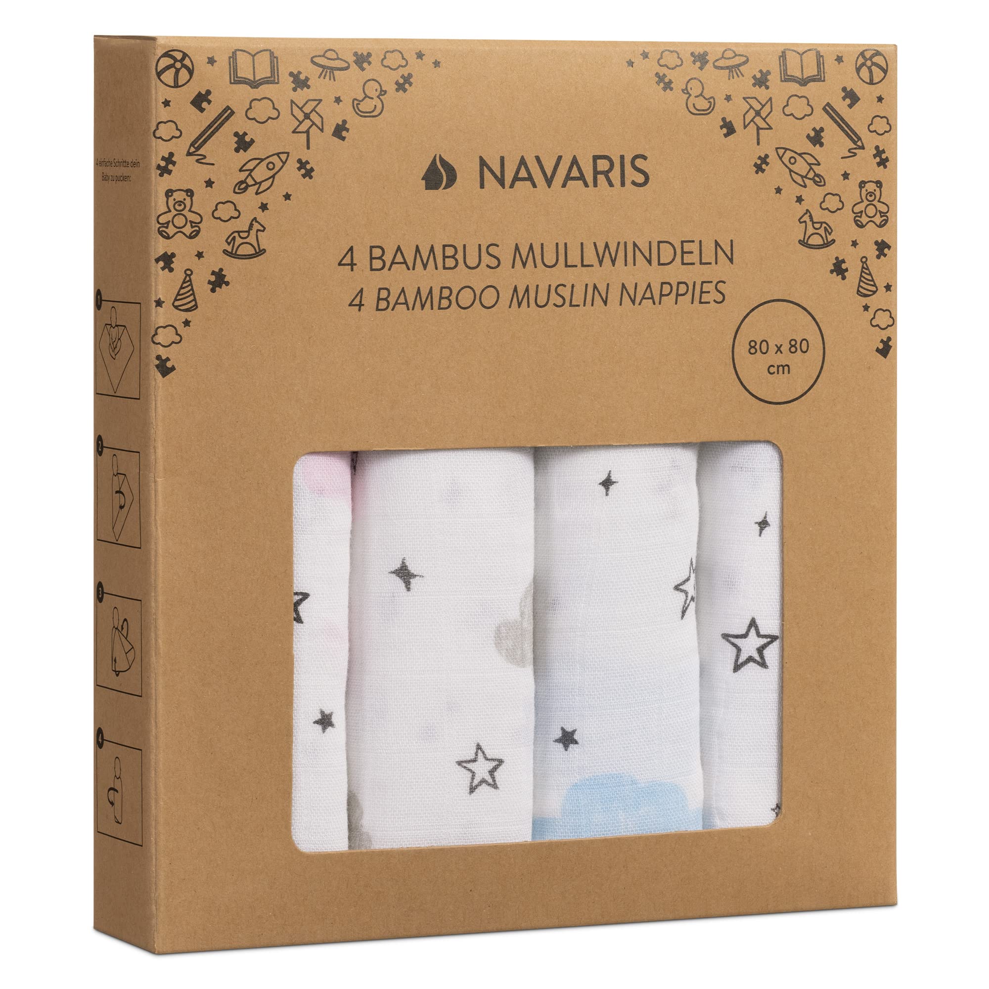 navaris-children-mullwindeln-4er-set-80x80-cm-wei-blau-viskose image 7