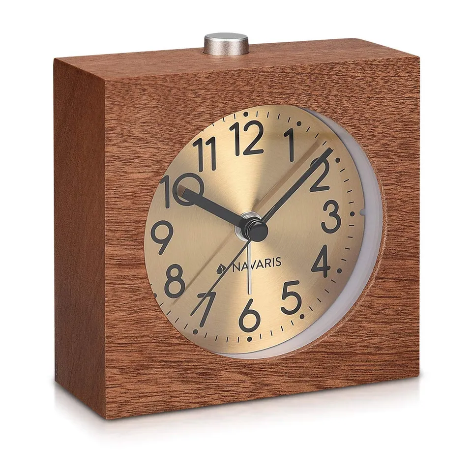 navaris-living-holzwecker-analog-dunkelbraun-mit-licht-snooze image 1