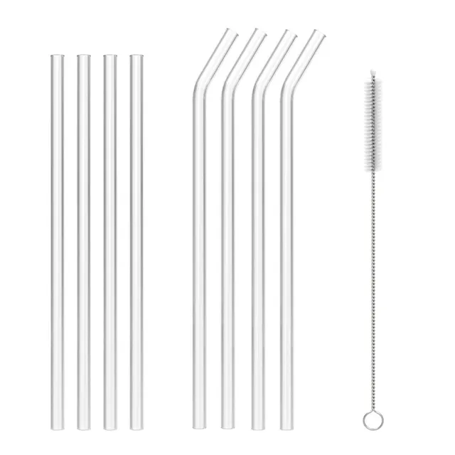navaris-glas-strohhalme-8er-set-mit-b-rste-transparent image 1