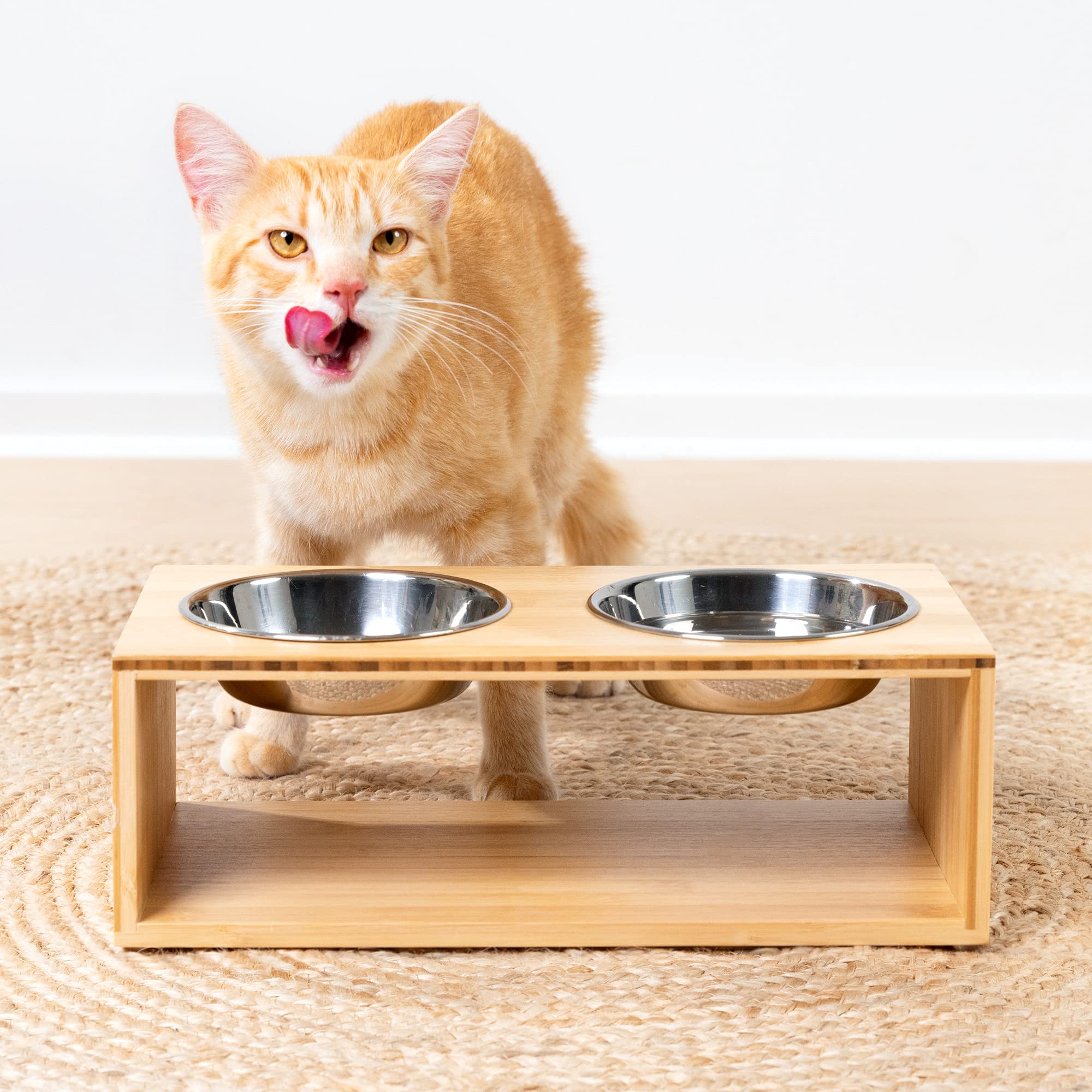 navaris-animals-futternapf-katze-2x-edelstahl-bambus-halter image 2