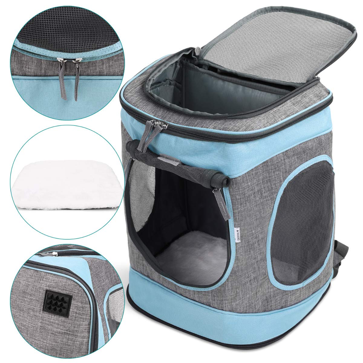 navaris-animals-katzenrucksack-blau-15kg-faltbar-gepolstert image 3
