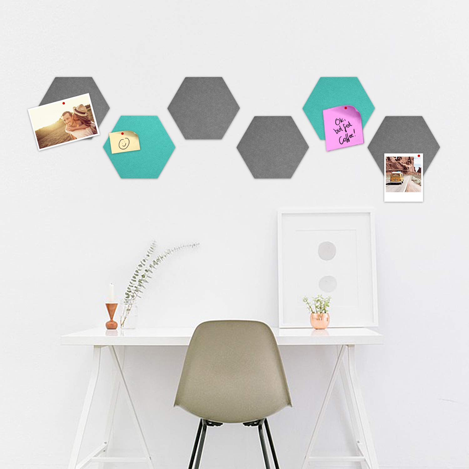 navaris-filz-memoboards-6x-sechseckig-grau-t-rkis-pinnwand image 6