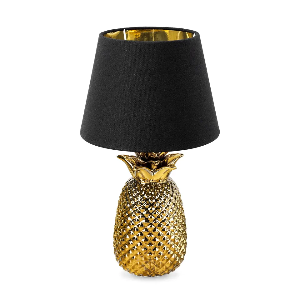 navaris-tischlampe-ananas-40cm-keramik-deko-nachttischlampe-gold-schwarz image 1