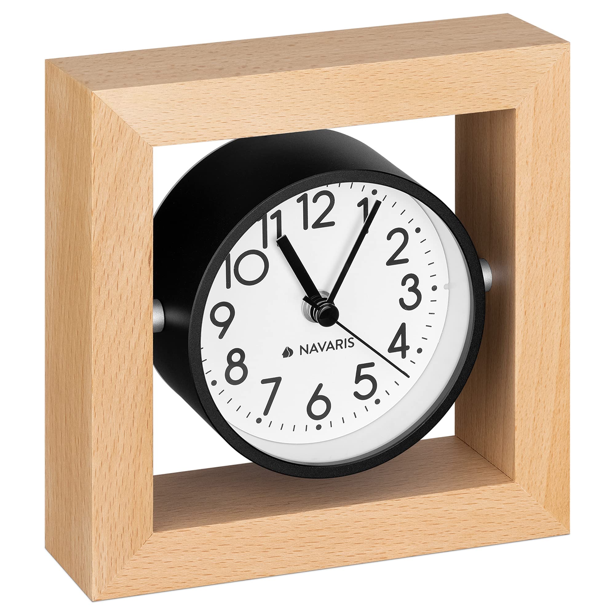 navaris-living-holzuhr-tischuhr-analog-hellbraun-ohne-ticken image 1